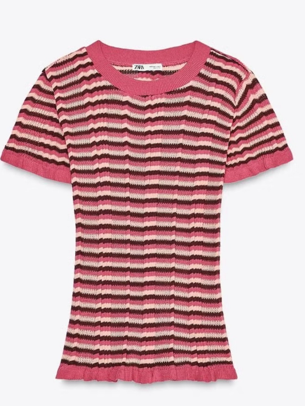 Zara Pink, Cream & Burgundy Striped Knit Tee